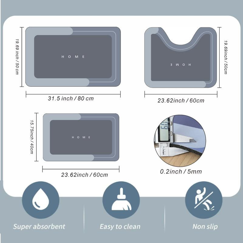 3 Piece Quick-Dry Bath Mat Set